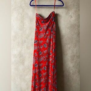 Banana Republic Strapless Red Floral Maxi Dress -